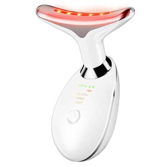Neck & Face Sculpting Massager – EMS Skin Tightening, Red Light Therapy Anti-Wrinkle & Vibration Facial Lifting Device   3-in-1 LED