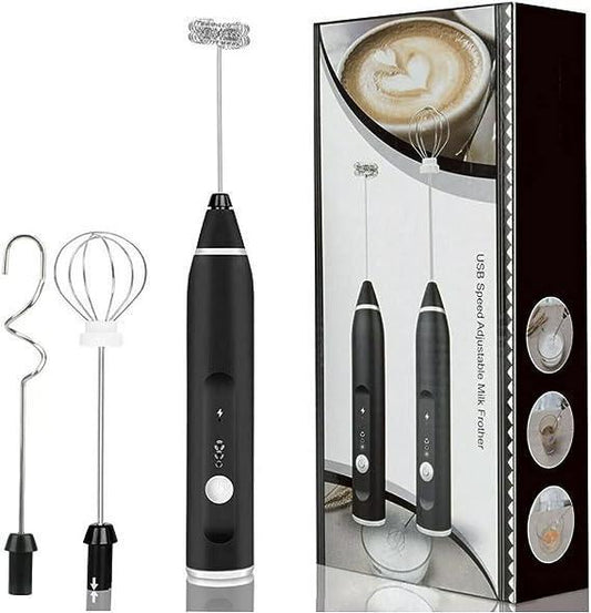 USB Rechargeable Milk Frother | Electric Handheld Foam Maker with 3 Speeds & Dual Whisk Heads | Mini Blender for Coffee, Lattes & Eggs