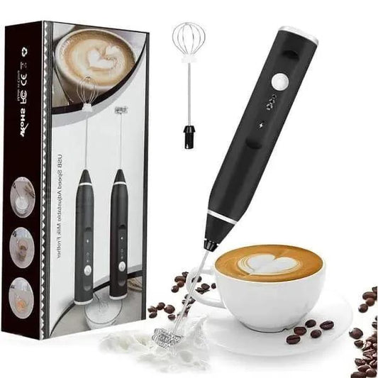 2-in-1 Rechargeable Electric Milk Frother & Coffee Beater | 3-Speed Handheld Whisk with Stainless Steel Pitcher